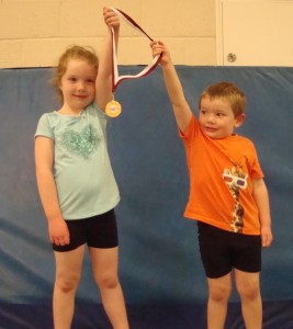 Alex and Erin Jenkins, Tuesday 4pm gymnastics class, Jubilee Centre, East Grinstead